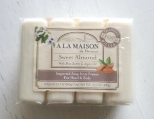A La Maison Confezione 4 Sapone Tradizionale Francese Fresato Bar Mandorla Dolce - Foto 1 di 3