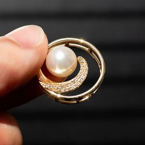14k Yellow Gold Pearl & Diamond Round Open Work Pendant - Picture 1 of 4