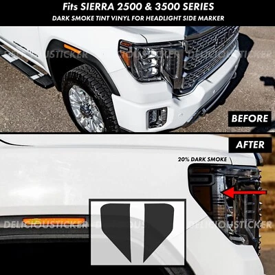 For 20-23 GMC Sierra 2500 3500 SMOKE Headlight Tint Side Vinyl Front Overlay HD Foto 1 de 4