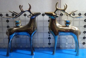 Pottery Barn silver plated metal Reindeer candle holders 7  7/8"T X 6"LX 2.5" W - Picture 1 of 7