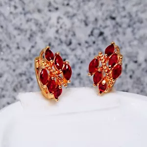 Dameohrringe charismatische Ohrringe vergoldet Gold K18/750er rote Granat Topas - Bild 1 von 3