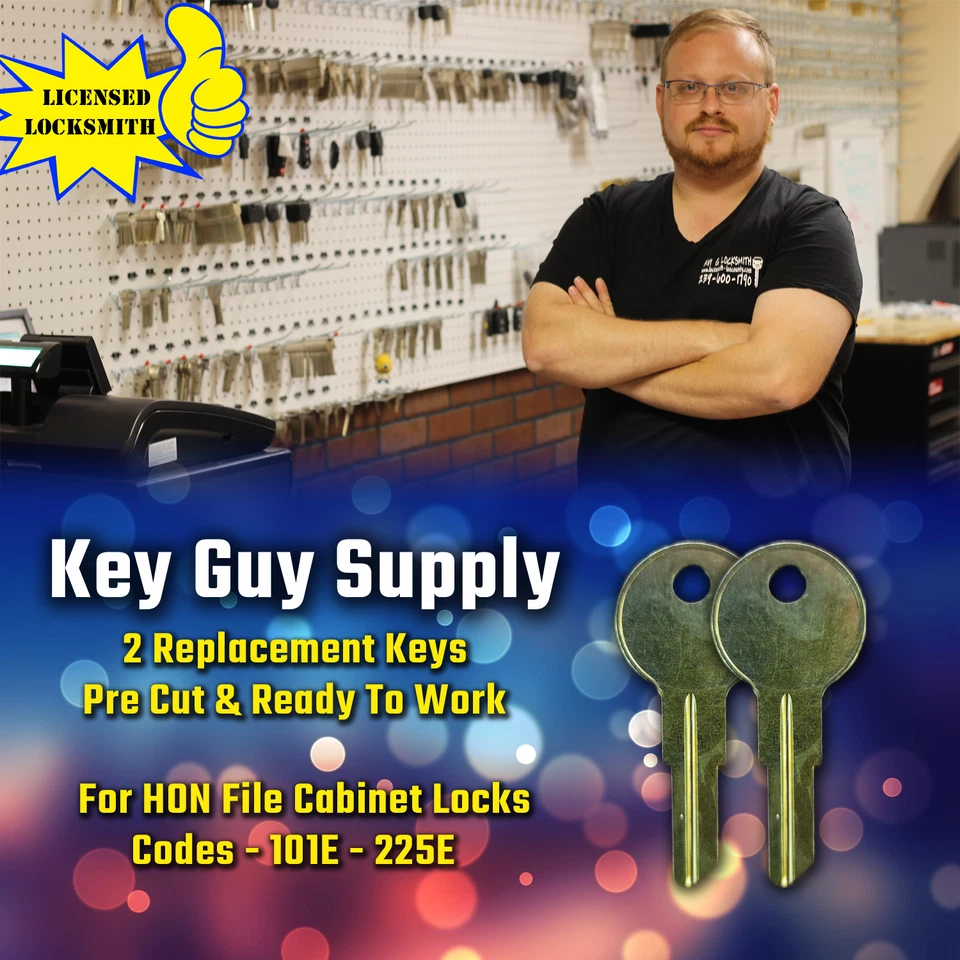 101E-225E.Pair of 2 new keys for HON file cabinet locks, PRE Cut to your code. - Image 1 of 4