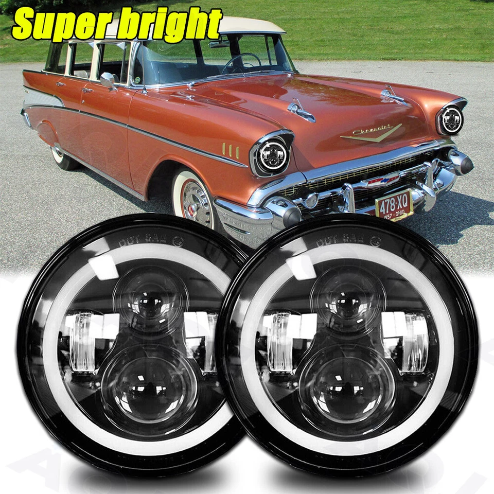 2x7'' round led Headlights FOR 1953-1957 Chevrolet Bel Air/150/210 Impala Ford Foto 1 de 4