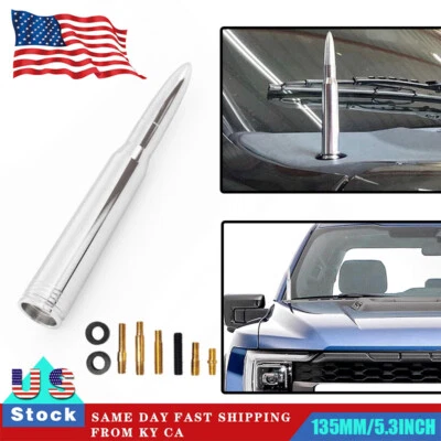 Antena corta calibre 50 cromo bala para Ford F-150 F-250 RAM 1500 2500 3500 Foto 1 de 4