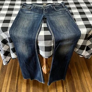 Silver Jeans Isabel Flare Damen 31 x 33 Long Tall Dark Dicke Nähte Distress - Bild 1 von 12