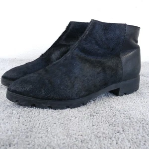 Luxury Rebel Ankle Boots Womens Size 38 EU Shoes Calf Hair Black Leather Zip Up - Picture 1 of 14