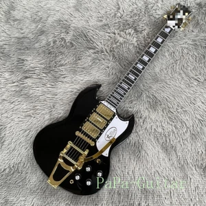 Guitarra Eléctrica SG Personalizada Negra Pastillas HHH Puente Vibrato Grande Cuerpo Caoba - Imagen 1 de 8