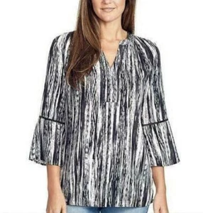 Gloria Vanderbilt Womens Nova Flutter Sleeve Blouse Size-M,Paint Flow Black - Picture 1 of 3