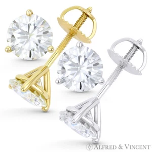 2.00ct Round Cut Moissanite Charles & Colvard Martini Stud Earrings in 14k Gold - Picture 1 of 4