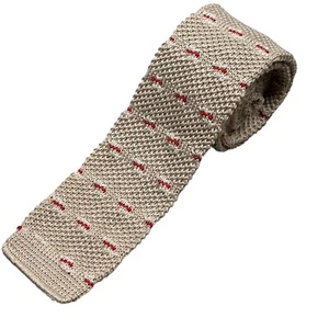 Ron Chereskin Knitted Tie Square Made in USA 100% Cotton Beige Red - Picture 1 of 3
