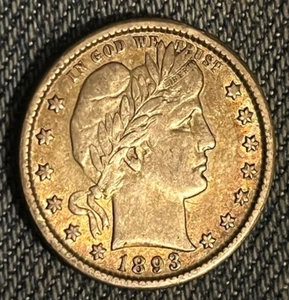 1893-o Barber Quarter , XF / AU , better date - Picture 1 of 4