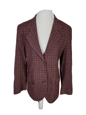 john meyer Womans Sz 12 Burgundy Check Wool Blend Suit Separate Jacket B18 - Image 1 of 4