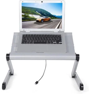 Folding Laptop Desk Table Bed Adjustable Portable Stand Tray With Fan Grey UK - Picture 1 of 8