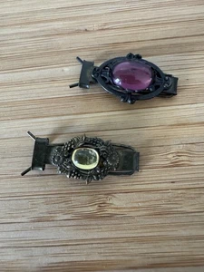 Lotto di 2 fermagli per capelli vintage fermaglio viola giallo pietra cabochon 1,5” L GVC - Foto 1 di 6