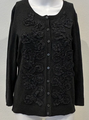 Vtg  Evie Silk Blend Black Cardigan Sweater Size XL Rose Embellish Dark Romance - Image 1 of 4