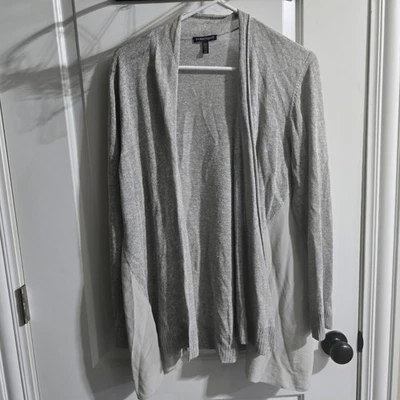 Cárdigan Eileen Fisher Gris Brezo Lino Frente Abierto Paneles Seda, Grande Foto 1 de 4