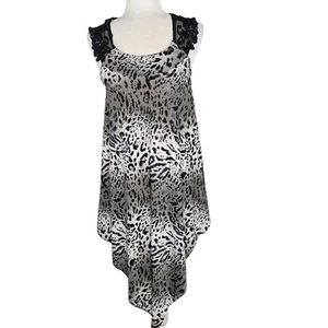Essence EUC snow leopard assymetrical hem lace sleeveless dress One Size black - Picture 1 of 15