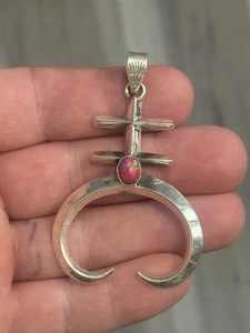STERLING SILVER NATIVE AMERICAN SW COTTON CANDY TURQUOISE NAJA CAST PENDANT .925 - Picture 1 of 13
