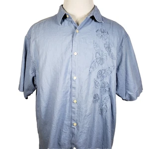 Club Room Casual Shirt Mens XXL Reg Fit Short Sleeve Button Up Blue Embroidered - Picture 1 of 10