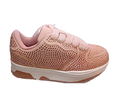 Niñas Malva Rosa Estrás Tenis Tenis Zapatos Lindo Bling 10 NUEVOS + CALCETINES GRATIS Foto 1 de 4