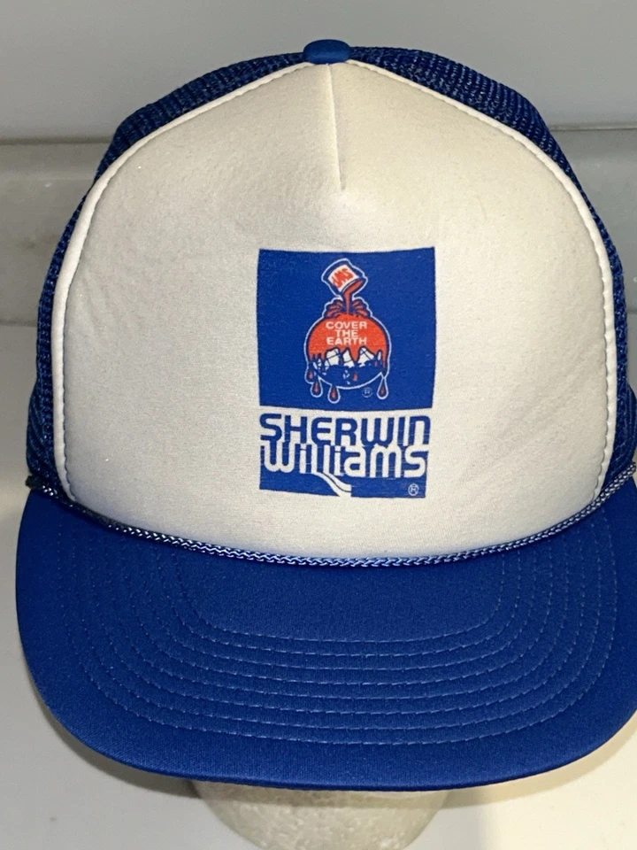 SHERWIN WILLIAMS TRUCKER GORRA AJUSTABLE SNAPBACK AZUL BLANCO VINTAGE Foto 1 de 4