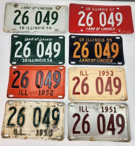 1950-57 Illinois License Plates Lot of 8 Consecutive Years Same Number 26 049 - Picture 1 of 6