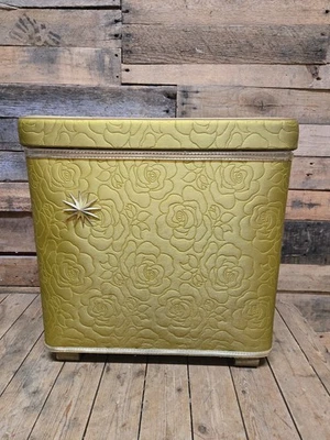 Cesta de ropa dorada Redmon MCM WC Atomic Sunburst y floral de colección de los años 50 20x12x21 Foto 1 de 4