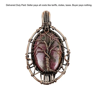 Venta de Navidad Cobre Ovalado Rodonita Piedras Preciosas Boho Árbol de la Vida Colgante Joyería Foto 1 de 4