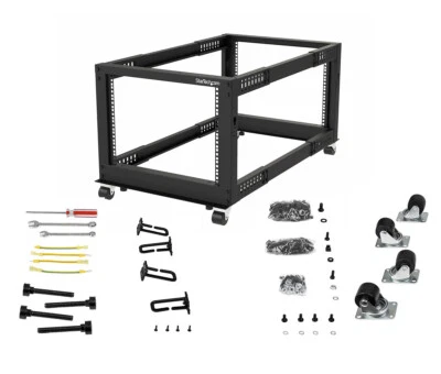 StarTech 4-Post 8U Mobile Open Frame Server Rack, 19 in Network Rack w/ Wheels - Image 1 of 2
