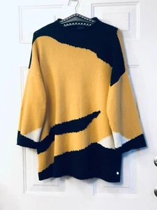 Madeleine Womens Sz M Oversized Sweater Wool/Cashmere Black/Yellow/White - Picture 1 of 9
