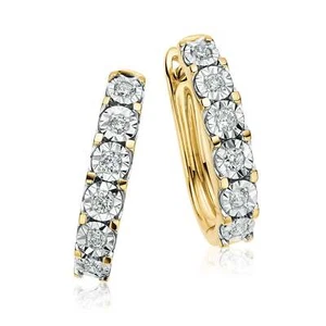 9ct Yellow Gold Round Brilliant Cut with 0.20 CARAT tw of Diamonds Huggie Ear... - Picture 1 of 12