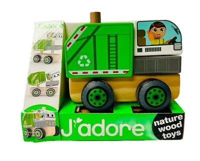 Camión de reciclaje de madera apilable J'adore juguete vehículo de madera ecológico seguro camión NUEVO Foto 1 de 2