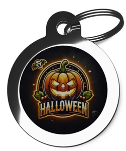Etiqueta de identificación de mascota - Halloween calabaza imagen perro o gato etiqueta 32 mm o 24 mm personalizada  - Imagen 1 de 2