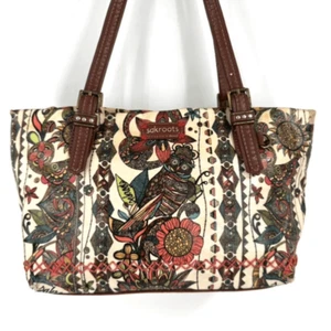 SAKROOTS Owl Floral Small Satchel Tote Coated Canvas Sunflower Bag - Picture 1 of 11