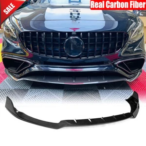 For Benz W222 S63 S65 2016-2018 Real Carbon Fiber Front Bumper Lip Spoiler - Picture 1 of 12