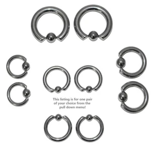 Pair of Steel Captive Bead Ring CBR Earrings 12,10,8,6 Gauge - Picture 1 of 1