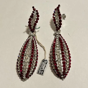 Vtg 60s Crown Trifari Red Rhinestone Drop Screwback Earrings Alfred Philippe Tag - Picture 1 of 15