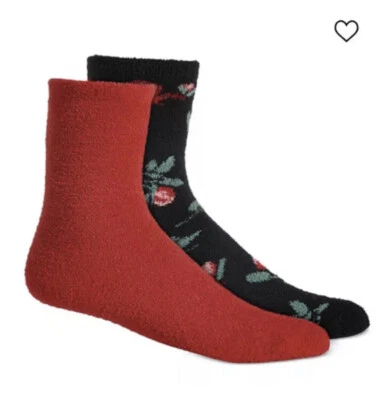 Mujer Calcetines Charter Club 2 Pr Pack Rojo y Negro Rosas Rosebuds Sellados Nuevos Con Etiquetas Foto 1 de 4