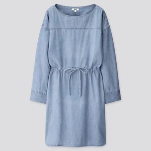 UNIQLO U Cotton Denim Drawstring Long Sleeve Dress in Blue Size Small S - Picture 1 of 2
