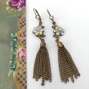 Michal Negrin Earrings 3.5" Tassel Duster Aurora Borealis Crystals Cocktail Long - Picture 1 of 14