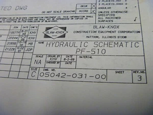 Blaw-Knox PF-510 Asphalt Paver Hydraulic Schematic Diagram Manual - Picture 1 of 1