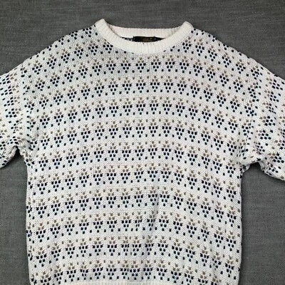 VTG Eddie Bauer Sweater Mens M White USA Made Geometric 80s 90s Preppy Argyle - Image 1 of 4