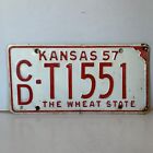 1957 Kansas License Plate T1551 Cloud County CD Collector Man Cave Garage