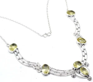 925 Sterling Silver Lemon Quartz Gemstone Handmade Jewelry Necklace S-17-18 - Picture 1 of 6
