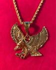 14KT GOLD PLATED LARGE 2" BY 2" EAGLE CHARM WITH 30" 4MM ROPE CHAIN- 7006
