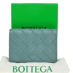 BOTTEGA VENETA Logo Intrecciato Doble Plegable Cartera Cuero Azul Italia 67RL011 - Imagen 1 de 13
