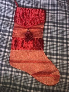 Satin Red Christmas Holiday Stocking-Envelope Flap Style & Tassel-Design Fabric - Picture 1 of 11