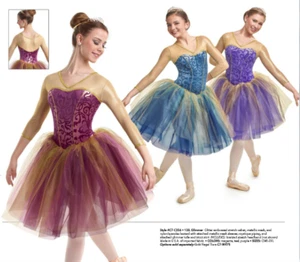 Brillo Dorado Púrpura Largo Romántico Ballet Tutú Cortina Llamada Disfraz Adulto Pequeño - Imagen 1 de 2