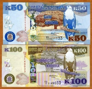 SET Zambia, 50;100 Kwacha, 2014, P-53-54-Nuevo, UNC Buffalo, Leopardo - Imagen 1 de 2