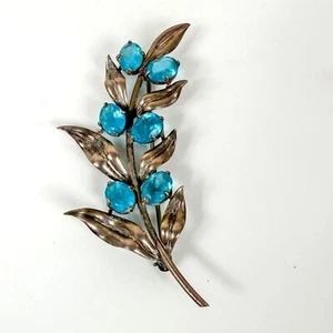 WRE W E Richards Sterling Silver Blue Aqua Brunch Sprig Brooch Lapel pin - Picture 1 of 5